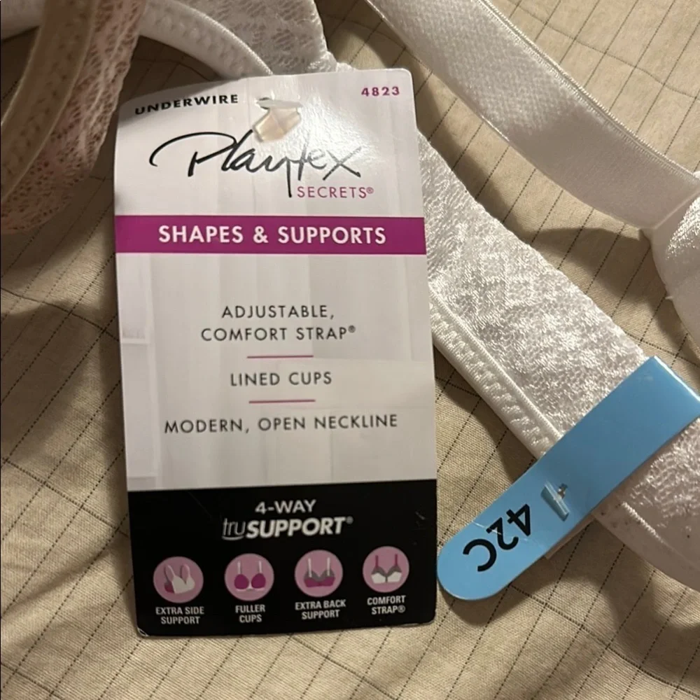 Playtex SECRETS Full-Coverage Bras Adjustable Straps NWT White, NWOT Nude 42C